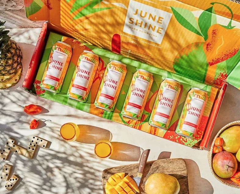 A box of JuneShine hard kombucha